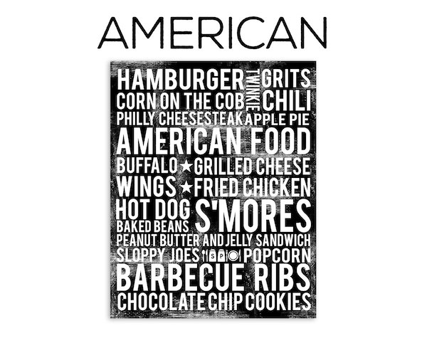 American food poster in subway art style