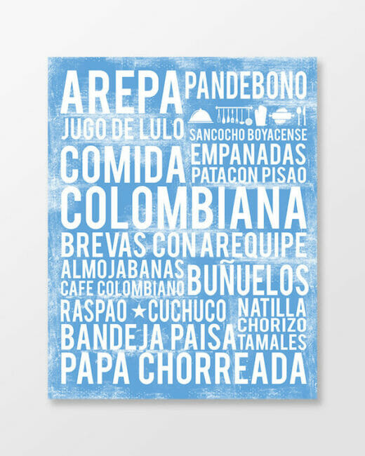 Colombian food poster in subway art style
